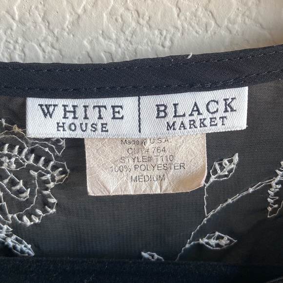 White House Black Market sheer black embroidered floral blouse - Picture 3 of 5